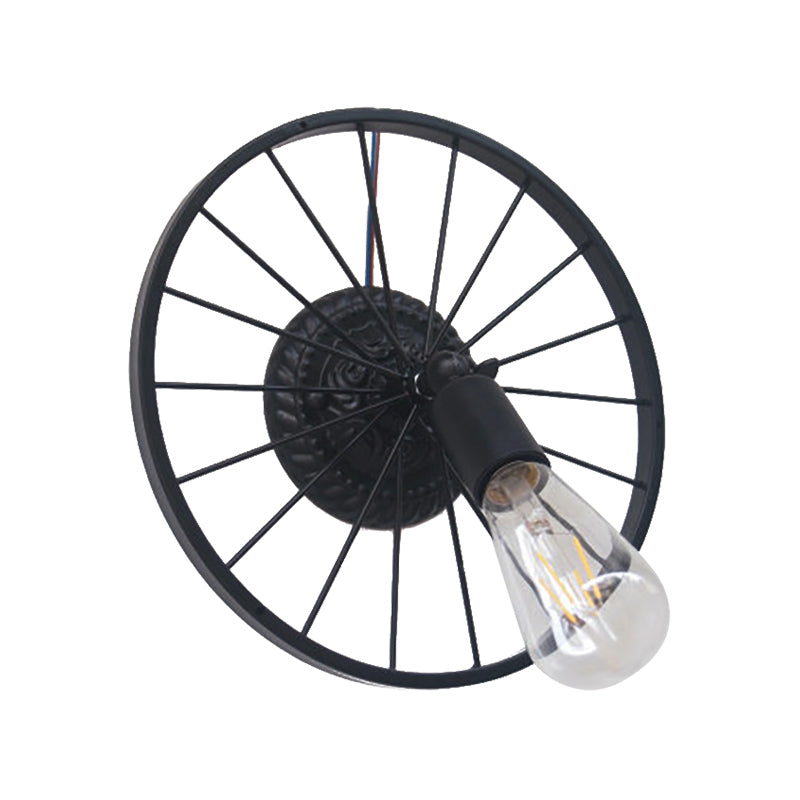 BowLift | Black/Bronze Wheel Design Wall Sconce Lamp with Open Bulb Farmhouse Style Metal 1 Light Restaurant Sconce Light