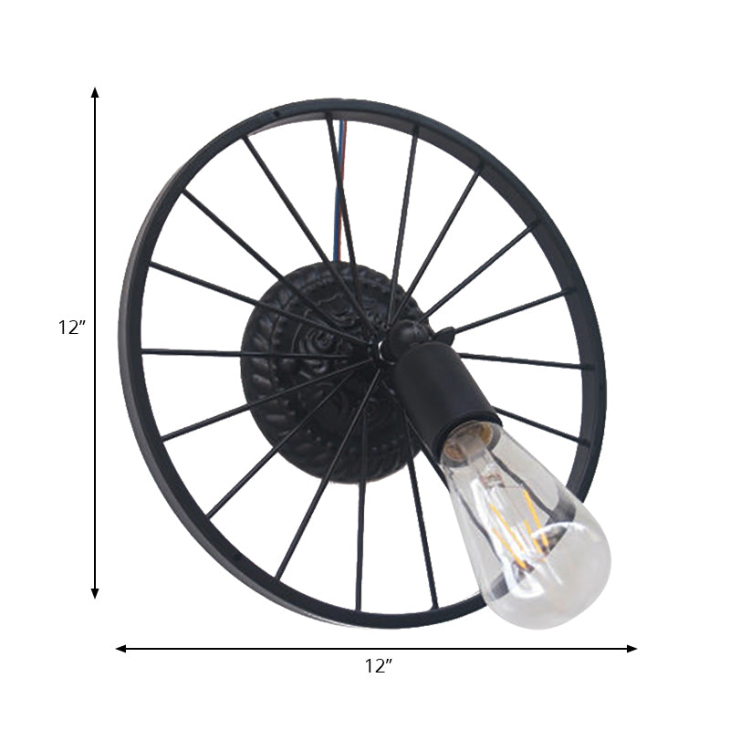 BowLift | Black/Bronze Wheel Design Wall Sconce Lamp with Open Bulb Farmhouse Style Metal 1 Light Restaurant Sconce Light