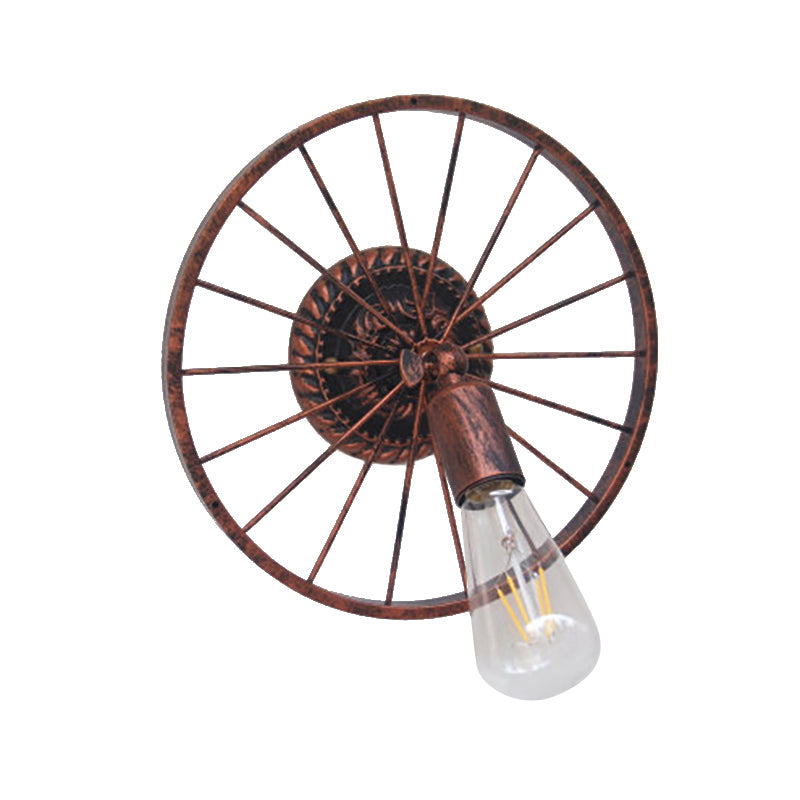 BowLift | Black/Bronze Wheel Design Wall Sconce Lamp with Open Bulb Farmhouse Style Metal 1 Light Restaurant Sconce Light