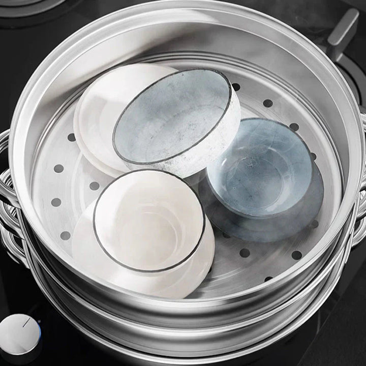 BowLift | Stainless Steel 3-Tier Steamer with Handles & Glass Lid – Healthy, Efficient Cooking
