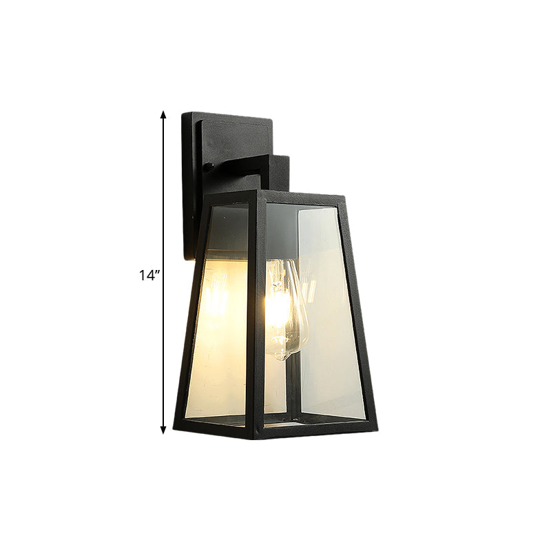 BowLift | 1 Light Wall Sconce Fixture Rustic Style Trapezoidal Clear Glass Wall Mount Lighting in Black