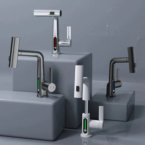BowLift | WaterMaster Flexible LED Kitchen & Bathroom Faucet – 360° Swivel, Pull-Out Hose & 5 Spray Modes