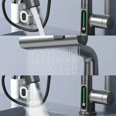 BowLift | WaterMaster Flexible LED Kitchen & Bathroom Faucet – 360° Swivel, Pull-Out Hose & 5 Spray Modes