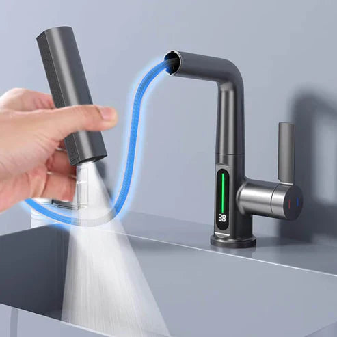 BowLift | WaterMaster Flexible LED Kitchen & Bathroom Faucet – 360° Swivel, Pull-Out Hose & 5 Spray Modes