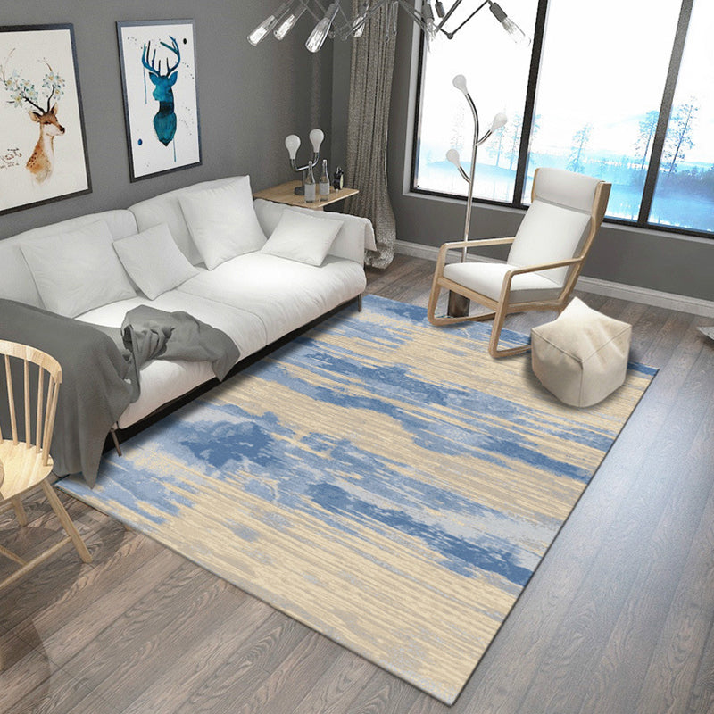 Casual modern rug in brown and blue abstract pattern rug polyester dirt-repellent rug for home decor | Bowlift