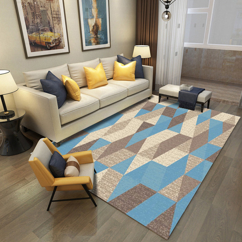 Blue and Gray Bedroom Rug Modern Geometric Pattern Area Rug Polyester Washable Non-Slip Back Rug | Bowlift