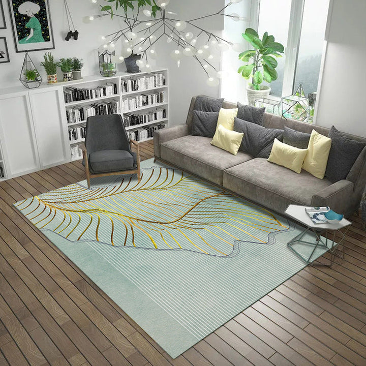 Modern living room rug in black and green with abstract twisted line pattern rug polyester pet-friendly area rug | Bowlift