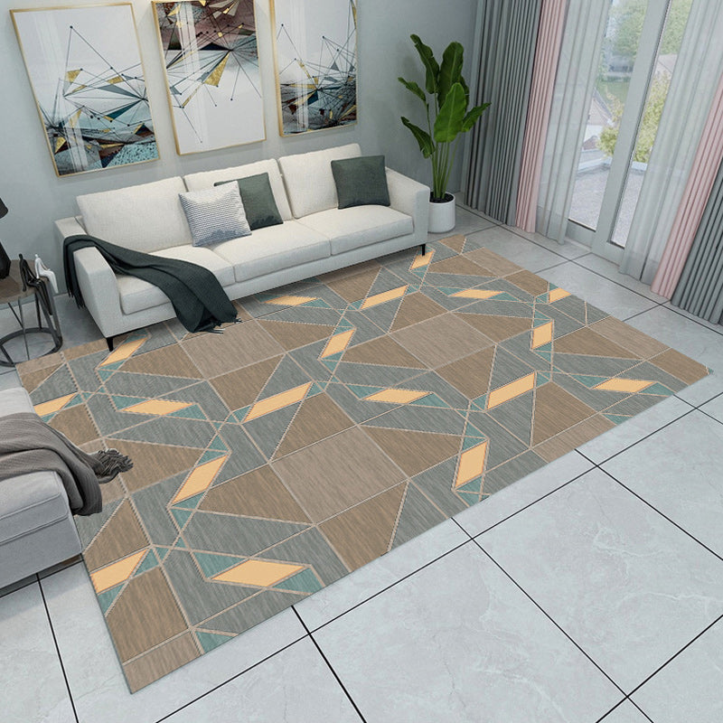 Gray and Green Bedroom Rug Modern Color Block Pattern Rug Polyester Washable Pet-Friendly Rug | Bowlift