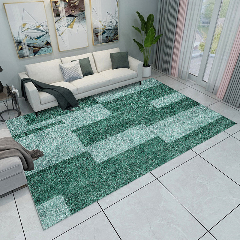 Gray and Green Bedroom Rug Modern Color Block Pattern Rug Polyester Washable Pet-Friendly Rug | Bowlift