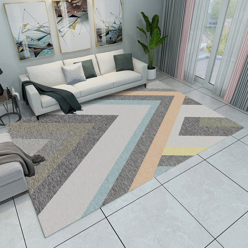 Gray and Green Bedroom Rug Modern Color Block Pattern Rug Polyester Washable Pet-Friendly Rug | Bowlift