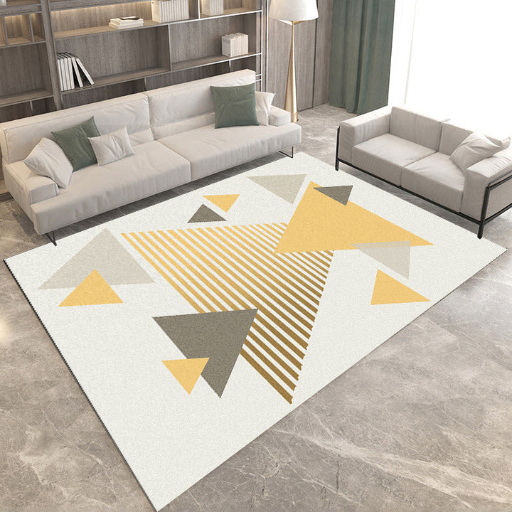 Black and orange bedroom rug modern color block triangle rectangle pattern area rug made of washable polyester rug | Bowlift