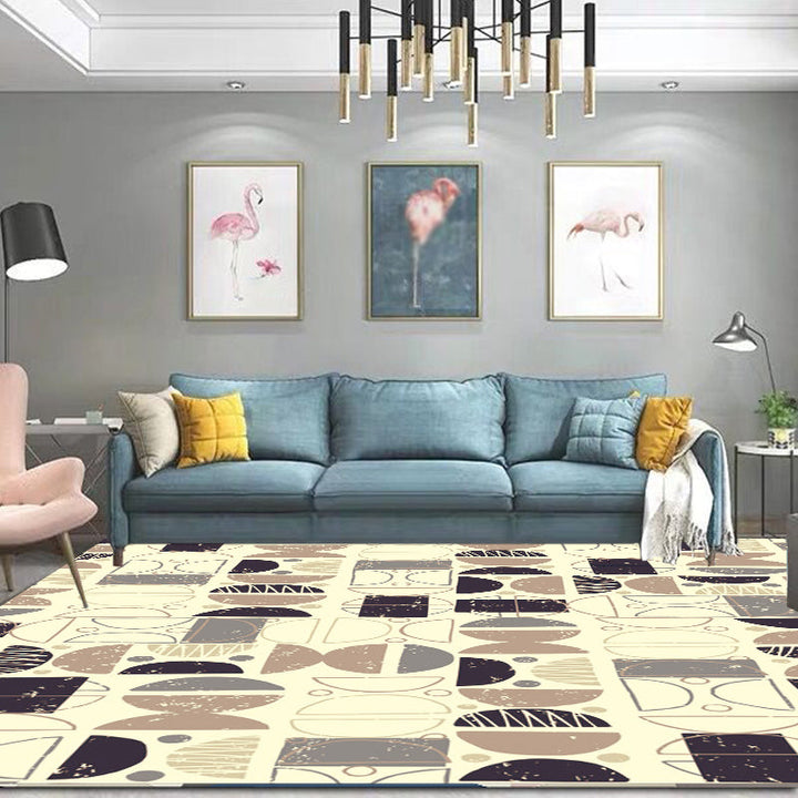Minimalist modern rug in yellow semicircle pattern rug polyester stain-resistant rug for home decor | Bowlift
