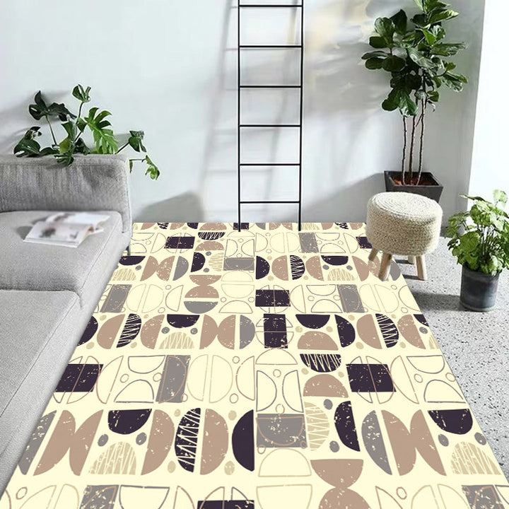 Minimalist modern rug in yellow semicircle pattern rug polyester stain-resistant rug for home decor | Bowlift
