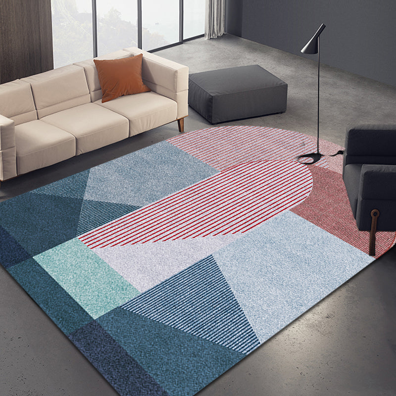 BowLift | Novelty Living Room Irregular Carpet in Pink and Grey Color Block Stripe Print Carpet Polyester Non-Slip Rug