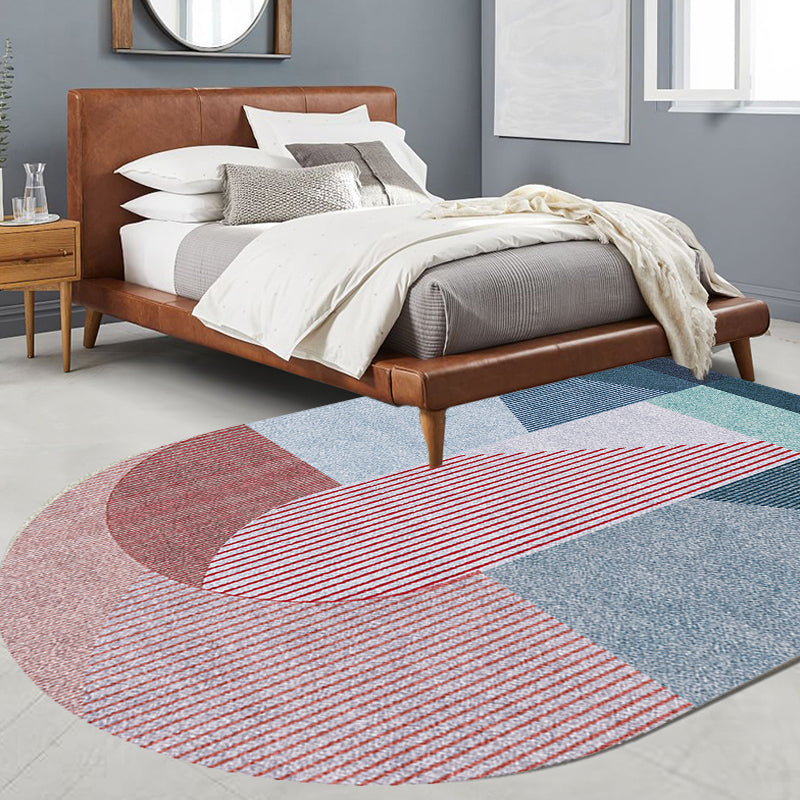 BowLift | Novelty Living Room Irregular Carpet in Pink and Grey Color Block Stripe Print Carpet Polyester Non-Slip Rug