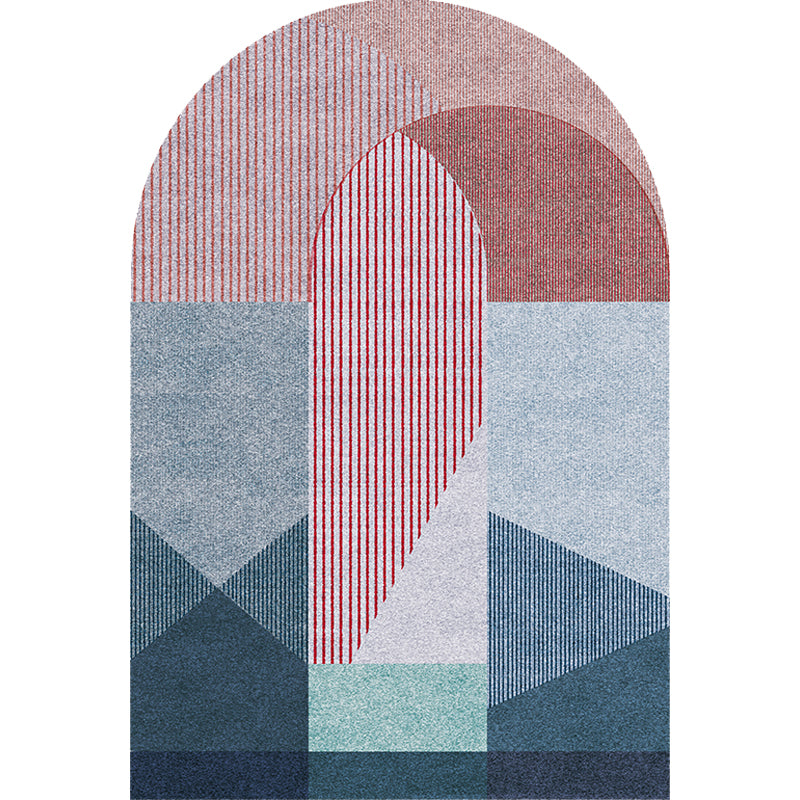 BowLift | Novelty Living Room Irregular Carpet in Pink and Grey Color Block Stripe Print Carpet Polyester Non-Slip Rug