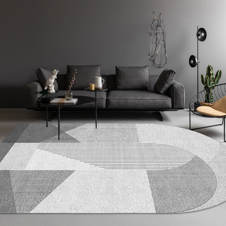 BowLift | Novelty Living Room Irregular Carpet in Pink and Grey Color Block Stripe Print Carpet Polyester Non-Slip Rug