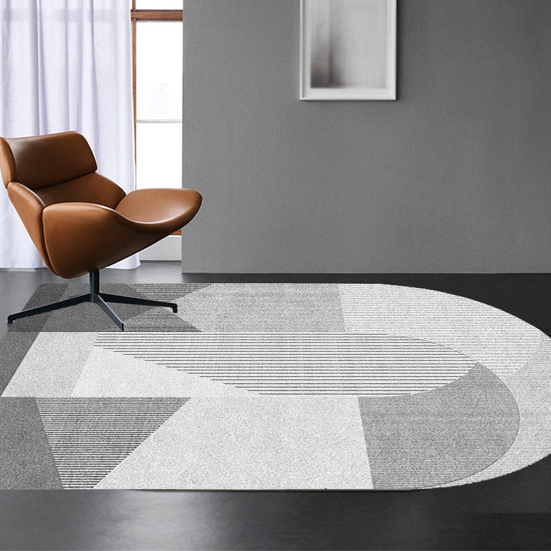 BowLift | Novelty Living Room Irregular Carpet in Pink and Grey Color Block Stripe Print Carpet Polyester Non-Slip Rug
