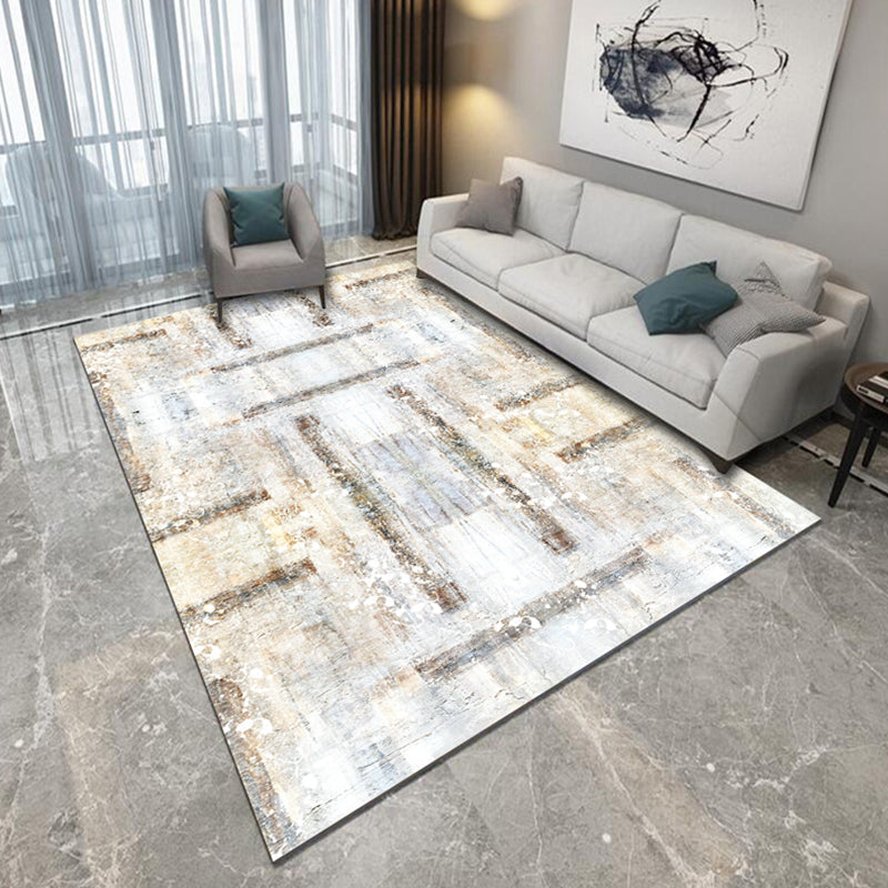 Modern rug for the living room in yellow and blue with abstract brushstroke pattern rug polyester machine washable area rug | Bowlift