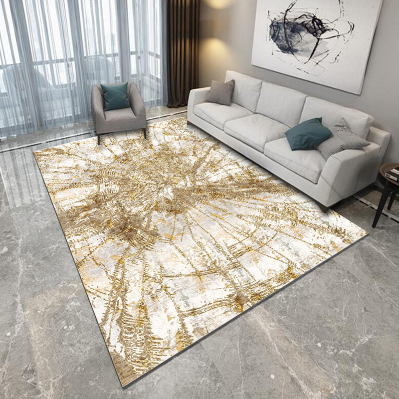 Modern rug for the living room in yellow and blue with abstract brushstroke pattern rug polyester machine washable area rug | Bowlift