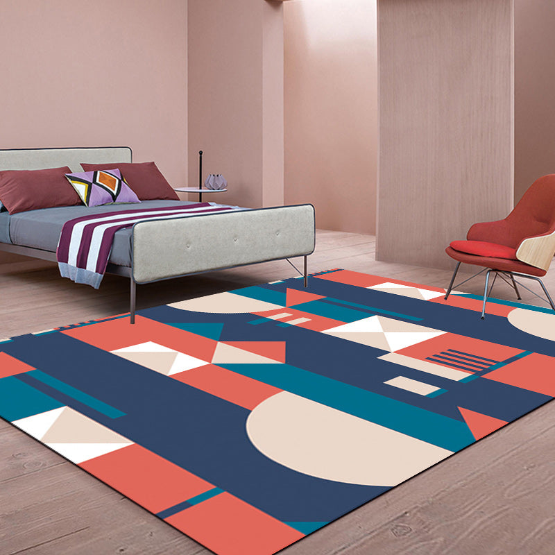 Orange and Blue Bedroom Rug Modern Color Block Pattern Area Rug Polyester Stain Resistant Rug | Bowlift