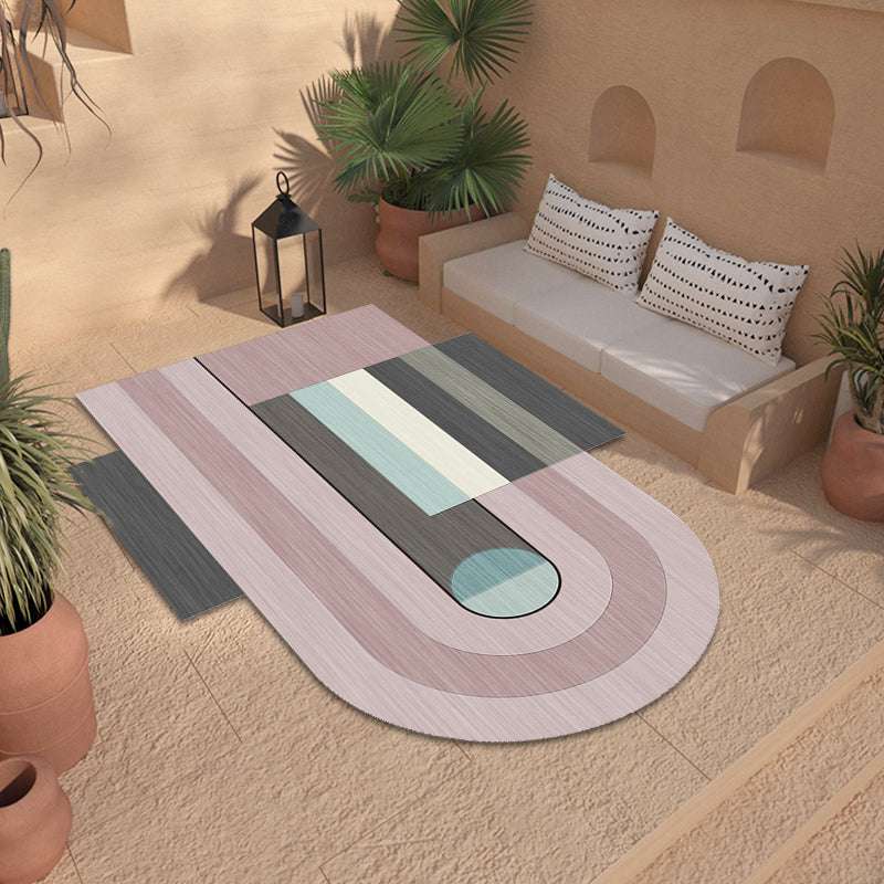 BowLift | Novelty Living Room Irregular Rug in Pink Color Block Arch Rectangular Print Rug Polyester Machine Washable Rug