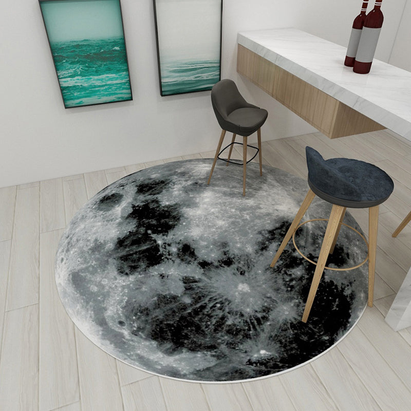 Scandinavian modern rug in black and gray abstract wood grain moon pattern rug polyester non-slip rug for home decor | Bowlift
