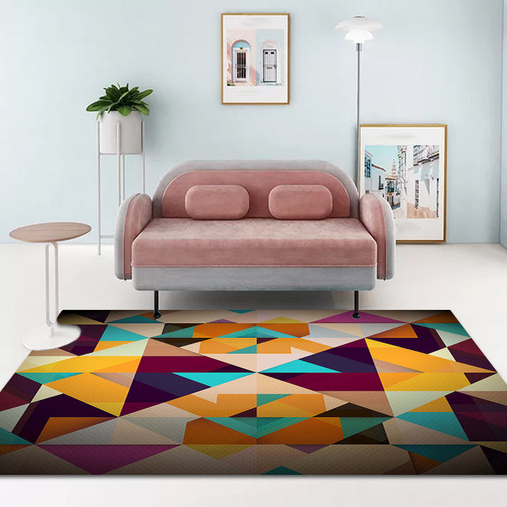 Modern living room rug Colorful geometric diamond print rug Polyester non-slip washable rug | Bowlift