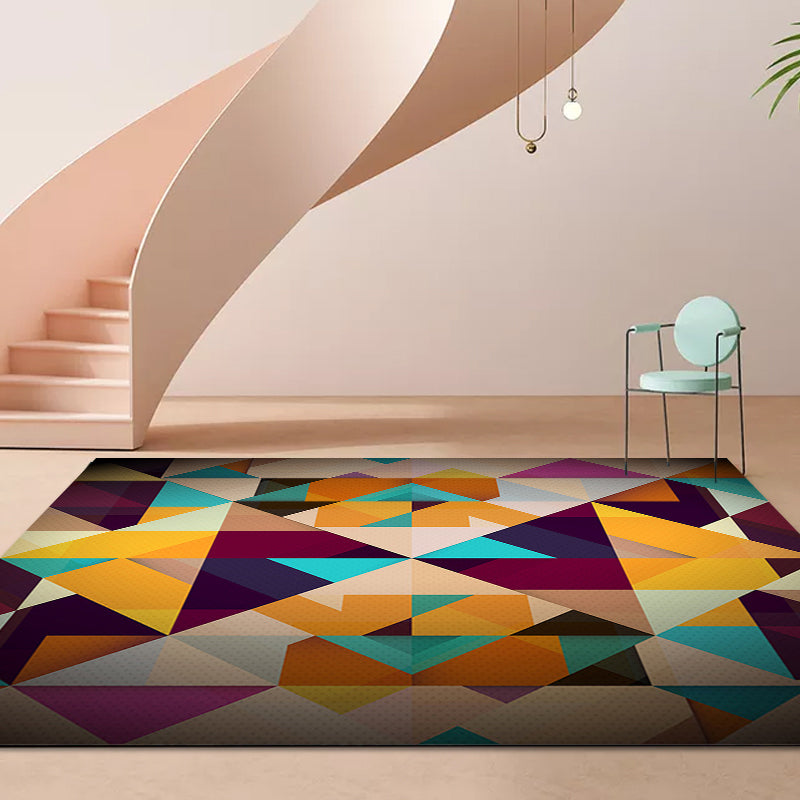Modern living room rug Colorful geometric diamond print rug Polyester non-slip washable rug | Bowlift