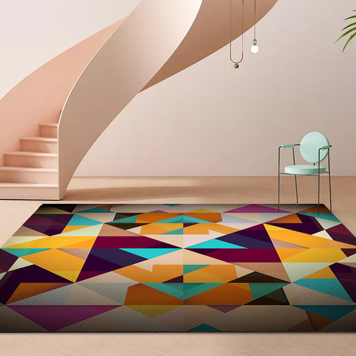 Modern living room rug Colorful geometric diamond print rug Polyester non-slip washable rug | Bowlift