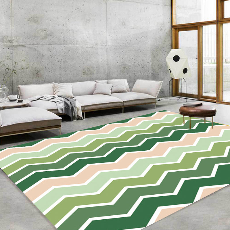 Green bedroom carpet Modern striped wave pattern carpet Polyester washable Non-slip back carpet | Bowlift