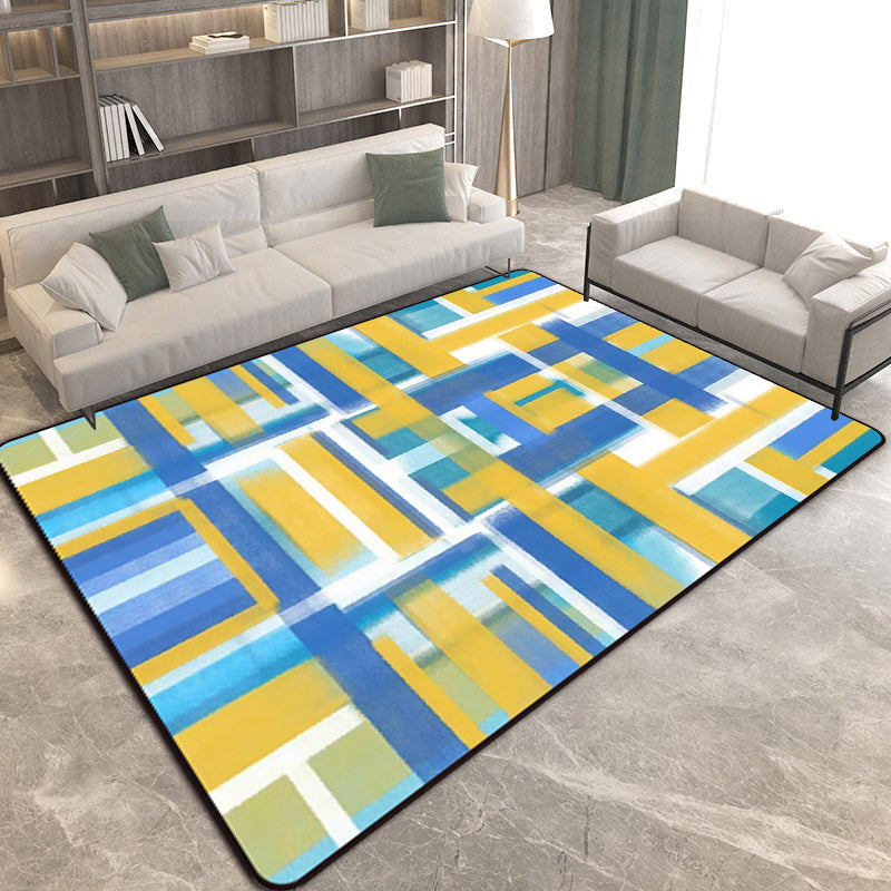 Casual modern rug in black and blue abstract rectangular pattern rug polyester pet-friendly rug for home decoration | Bowlift