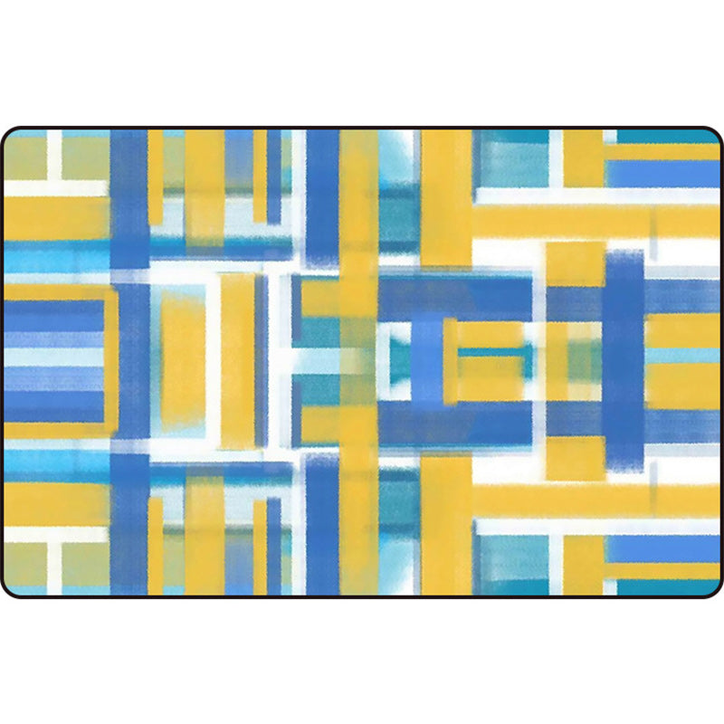 Casual modern rug in black and blue abstract rectangular pattern rug polyester pet-friendly rug for home decoration | Bowlift
