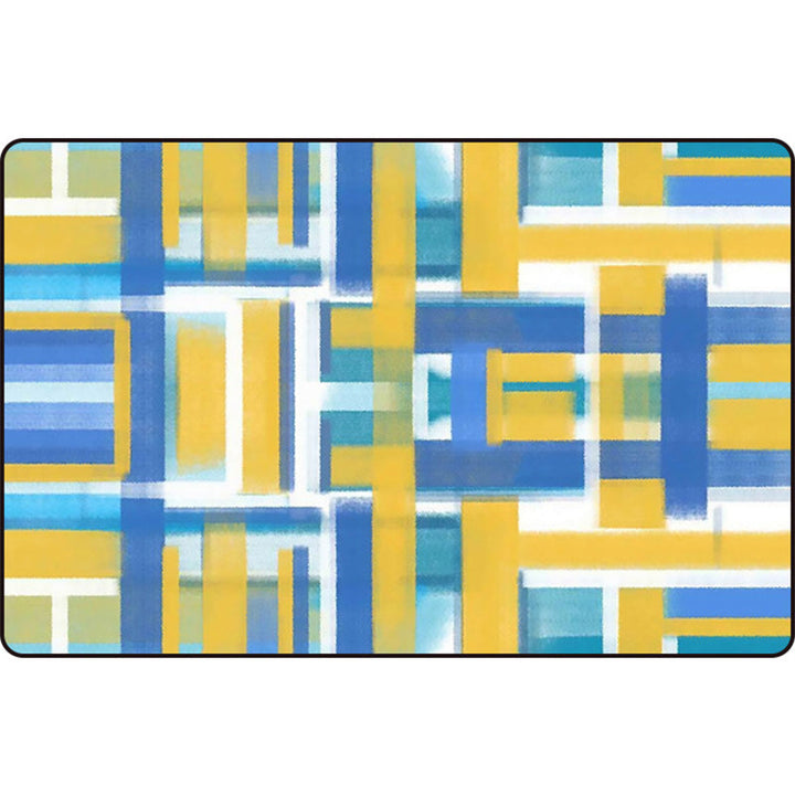 Casual modern rug in black and blue abstract rectangular pattern rug polyester pet-friendly rug for home decoration | Bowlift
