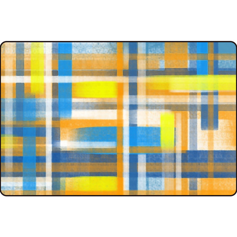 Casual modern rug in black and blue abstract rectangular pattern rug polyester pet-friendly rug for home decoration | Bowlift