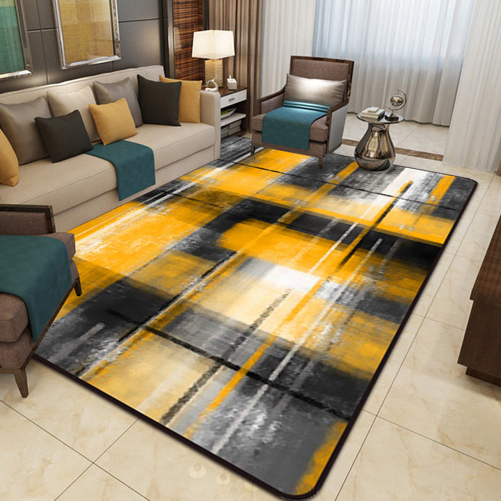 Casual modern rug in black and blue abstract rectangular pattern rug polyester pet-friendly rug for home decoration | Bowlift