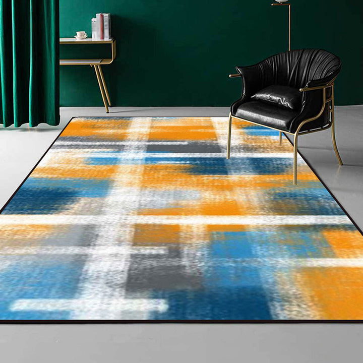 Casual modern rug in black and blue abstract rectangular pattern rug polyester pet-friendly rug for home decoration | Bowlift