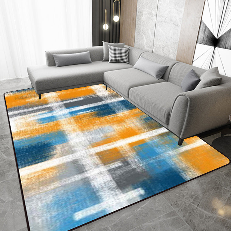 Casual modern rug in black and blue abstract rectangular pattern rug polyester pet-friendly rug for home decoration | Bowlift