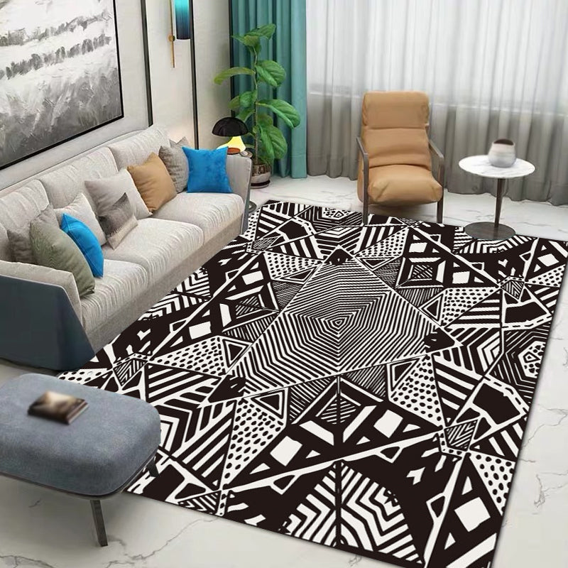Nordic Modern Rug with Black Lines Dot Pattern Rug Polyester Machine Washable Rug for Home Decor | Bowlift