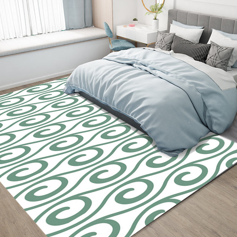 Modern living room rug in white and green with a curved line pattern Rug polyester pet-friendly rug | Bowlift