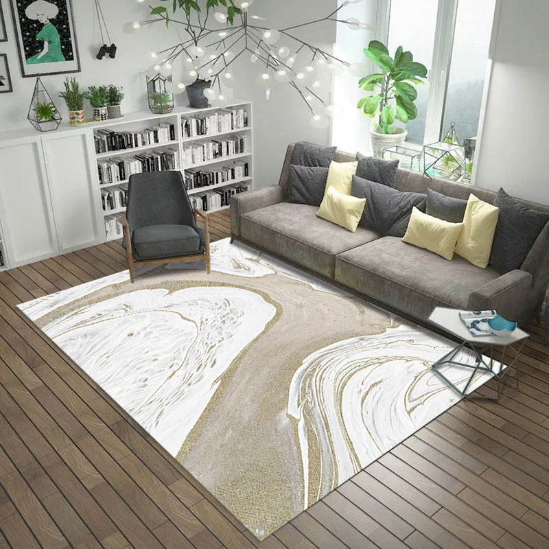 Modern living room carpet in blue and gray abstract oil painting print carpet polyester machine washable rug | Bowlift