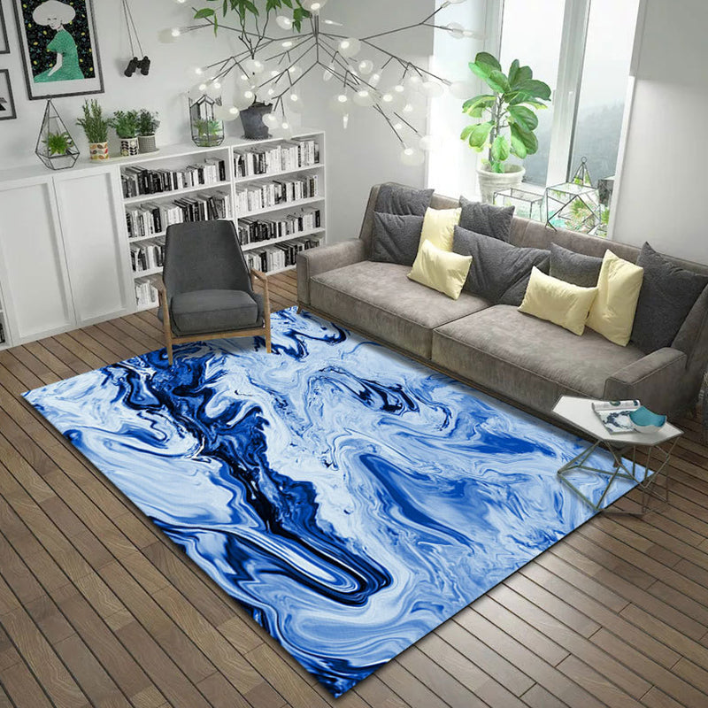 Modern living room carpet in blue and gray abstract oil painting print carpet polyester machine washable rug | Bowlift