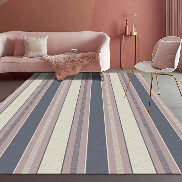 Modern living room rug in brown striped pattern Rug Polyester non-slip backing Rug | Bowlift