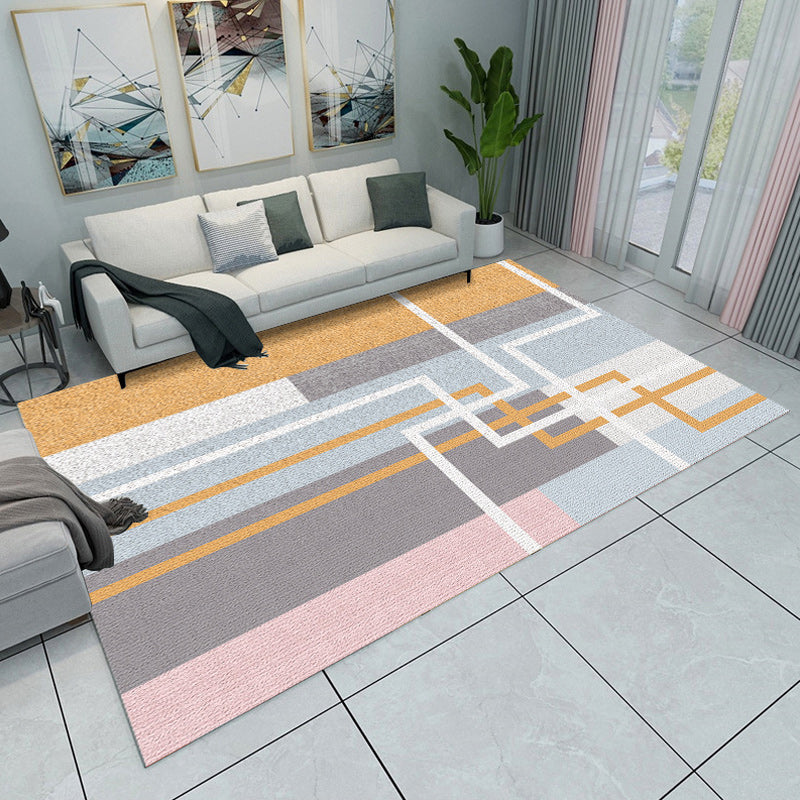 Modern living room rug Multicolored color block geometric print rug polyester machine washable rug | Bowlift