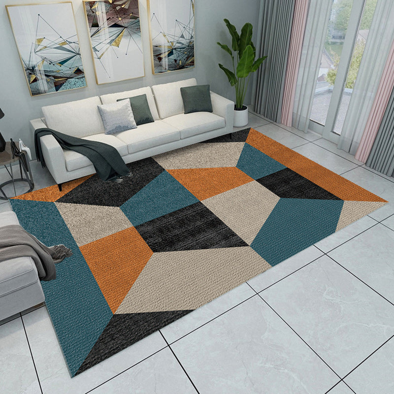 Modern living room rug Multicolored color block geometric print rug polyester machine washable rug | Bowlift