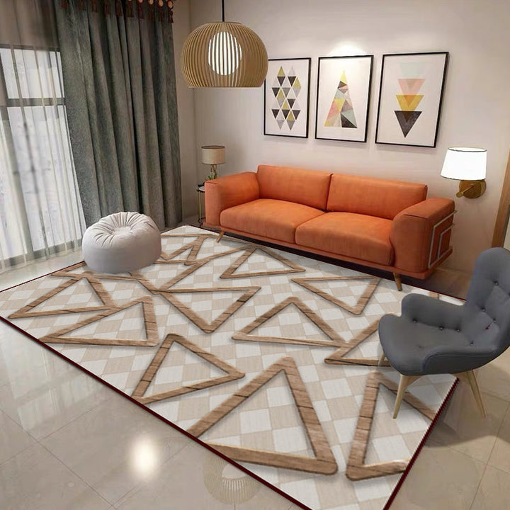 Simple Modern Rug in Brown Geometric Triangle Square Pattern Rug Polyester Non-Slip Rug for Home Decor | Bowlift