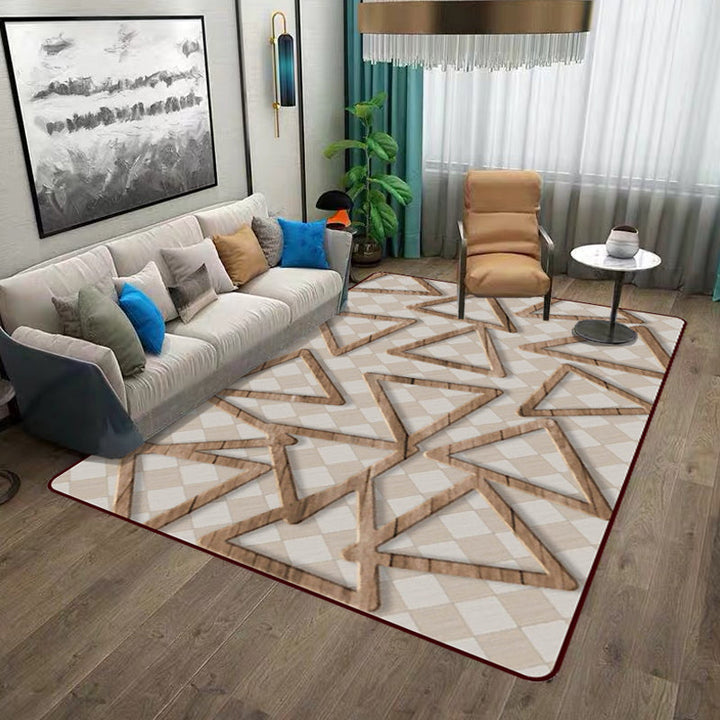 Simple Modern Rug in Brown Geometric Triangle Square Pattern Rug Polyester Non-Slip Rug for Home Decor | Bowlift