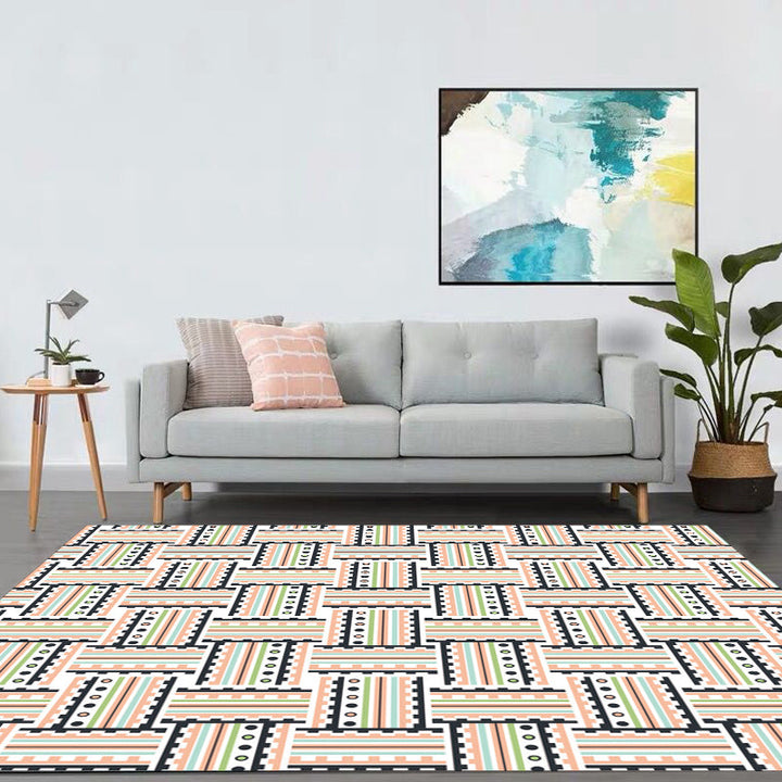 Pink Bedroom Rug Modern Striped Pattern Rug Polyester Washable Non-Slip Back Rug | Bowlift