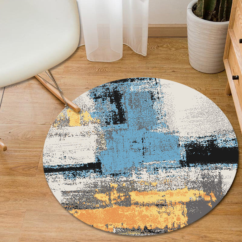 BowLift | Blue and Yellow Bedroom Rug Modern Abstract Brush Stroke Pattern Rug Polyester Pet-Friendly Rug