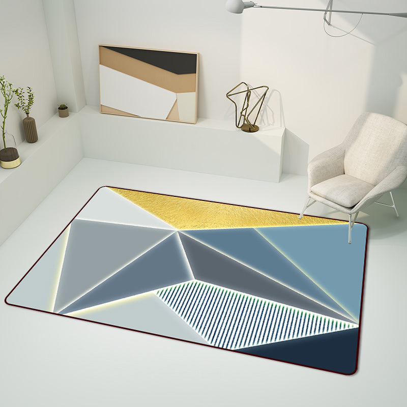 Blue Bedroom Rug Modern Color Block Geometric Cut Area Rug Polyester Machine Washable Rug | Bowlift